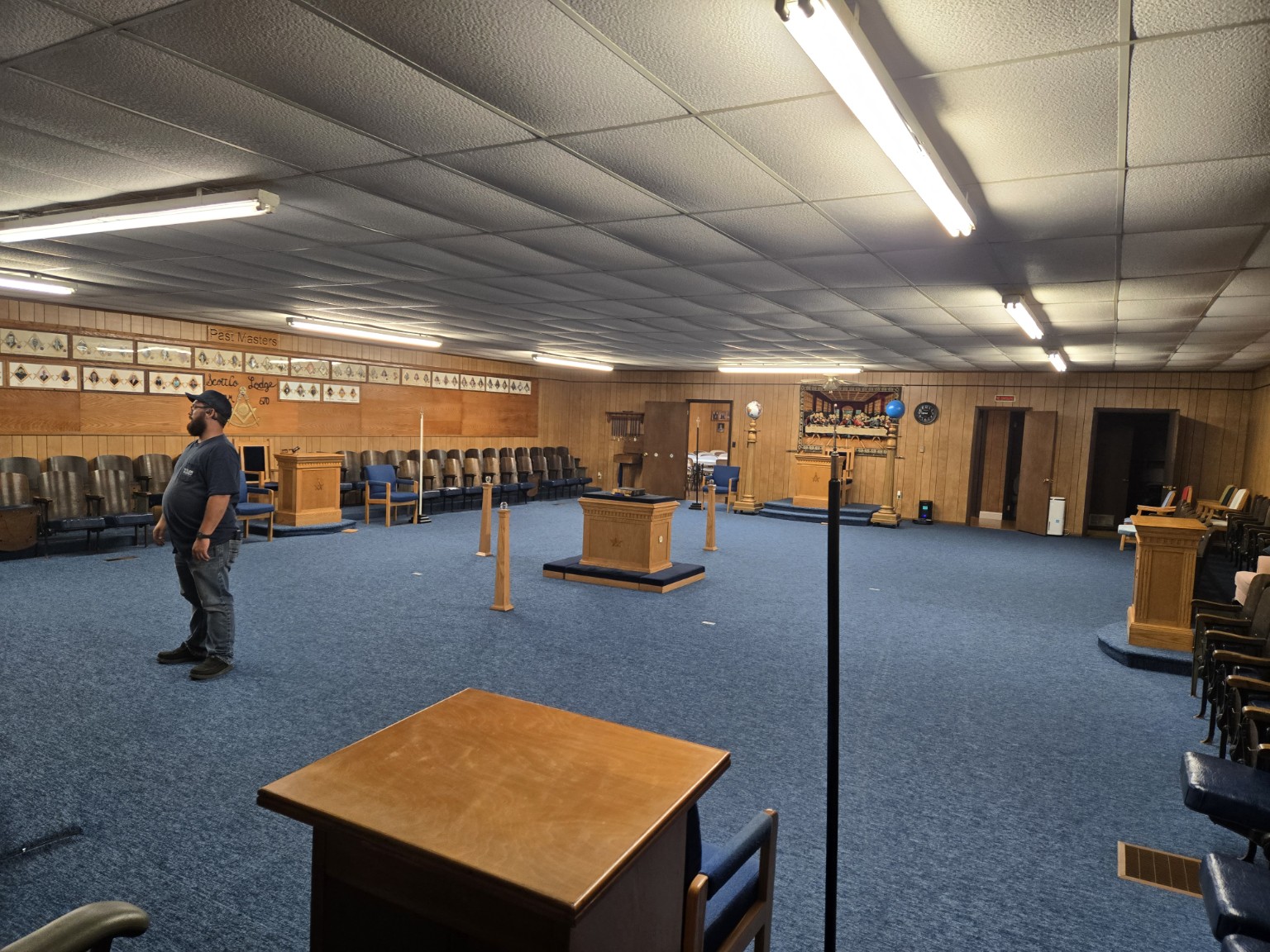 Wide view across the meeting room at Scott County Masonic Lodge No. 670