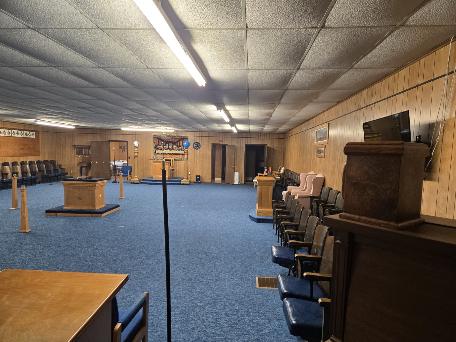 The Lodge room at Scott County Masonic Lodge No. 670 in Robbins, Tennessee